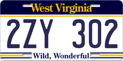 WV license plate 2ZY302