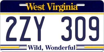WV license plate 2ZY309