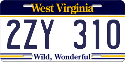 WV license plate 2ZY310