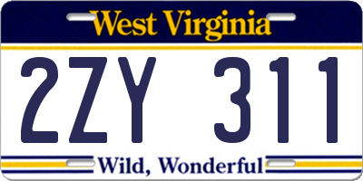 WV license plate 2ZY311
