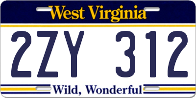 WV license plate 2ZY312