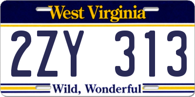WV license plate 2ZY313