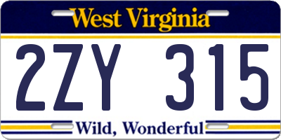WV license plate 2ZY315
