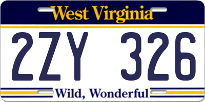 WV license plate 2ZY326