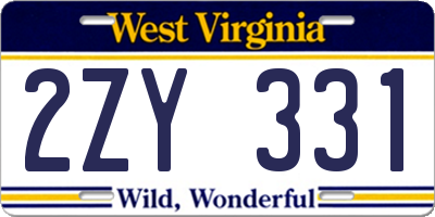 WV license plate 2ZY331