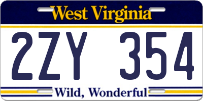 WV license plate 2ZY354