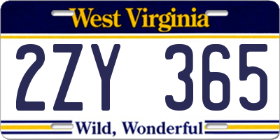 WV license plate 2ZY365