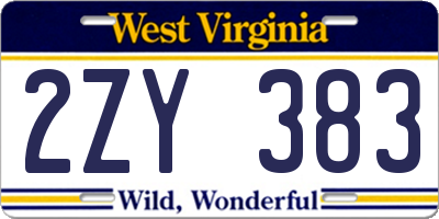 WV license plate 2ZY383