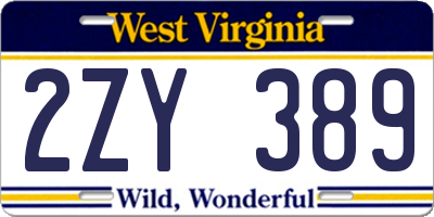 WV license plate 2ZY389