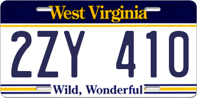 WV license plate 2ZY410