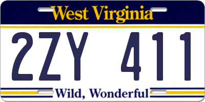 WV license plate 2ZY411