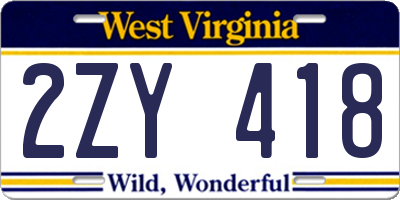 WV license plate 2ZY418