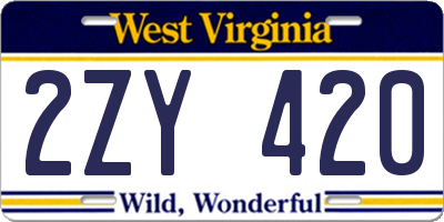 WV license plate 2ZY420