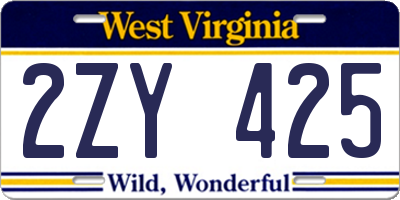 WV license plate 2ZY425