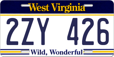 WV license plate 2ZY426