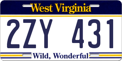 WV license plate 2ZY431