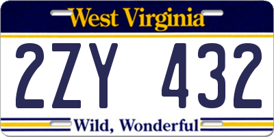 WV license plate 2ZY432