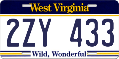 WV license plate 2ZY433