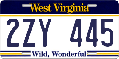 WV license plate 2ZY445