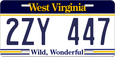 WV license plate 2ZY447