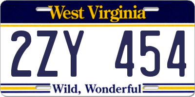 WV license plate 2ZY454