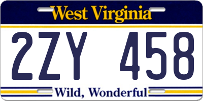 WV license plate 2ZY458
