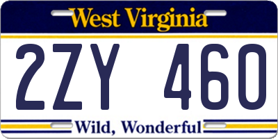 WV license plate 2ZY460