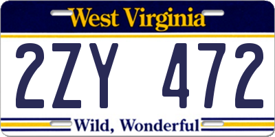 WV license plate 2ZY472