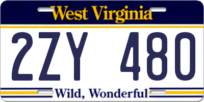 WV license plate 2ZY480