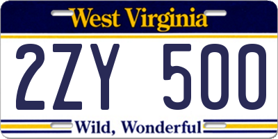 WV license plate 2ZY500