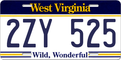 WV license plate 2ZY525
