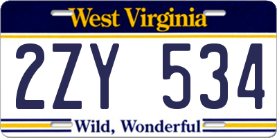 WV license plate 2ZY534