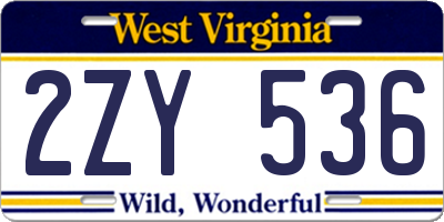 WV license plate 2ZY536