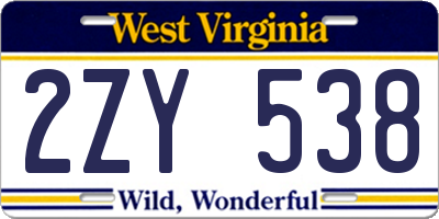 WV license plate 2ZY538
