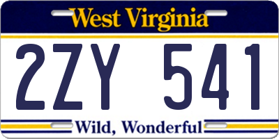 WV license plate 2ZY541