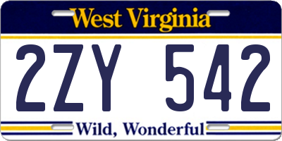 WV license plate 2ZY542