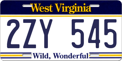 WV license plate 2ZY545