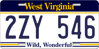 WV license plate 2ZY546