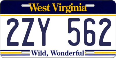 WV license plate 2ZY562