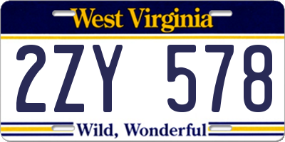 WV license plate 2ZY578