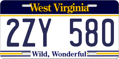 WV license plate 2ZY580