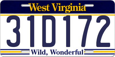 WV license plate 31D172