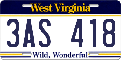 WV license plate 3AS418