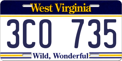 WV license plate 3CO735