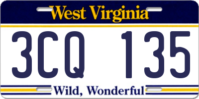 WV license plate 3CQ135