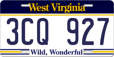 WV license plate 3CQ927