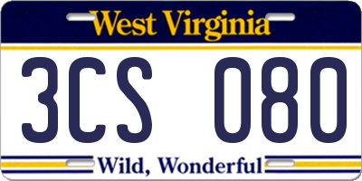 WV license plate 3CS080