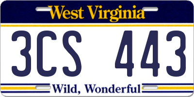 WV license plate 3CS443