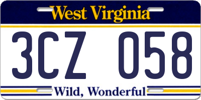 WV license plate 3CZ058