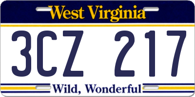 WV license plate 3CZ217